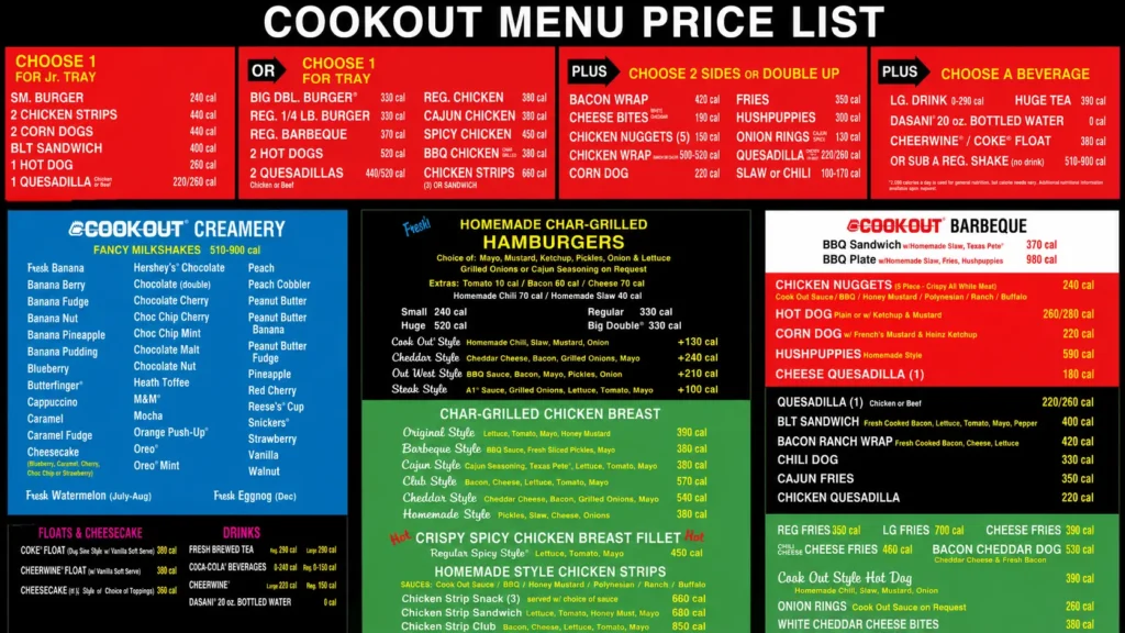 Cookout Menu Price List